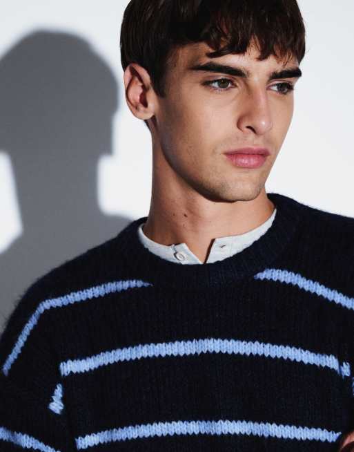 Cotton On jersey de punto supersuave de corte cuadrado a rayas azul marino, 3 de 5