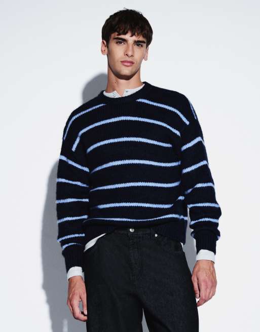 Cotton On jersey de punto supersuave de corte cuadrado a rayas azul marino, 5 de 5