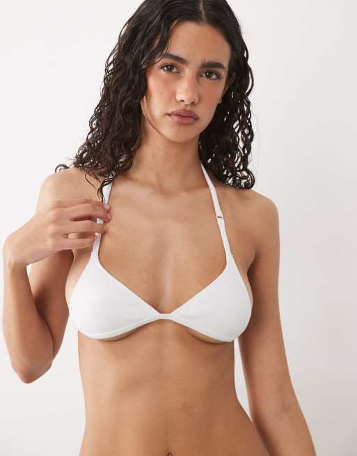 Cotton On jersey halter triangle bralette in white, 3 of 4
