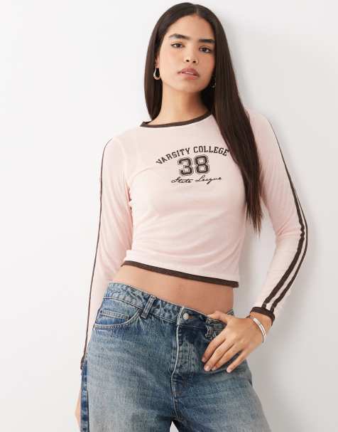 Cotton On - Jersey top met lange mouwen en grafische sportieve print in roze - view 1