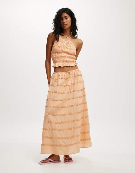 Cotton On Jet set tiered maxi skirt in orange 