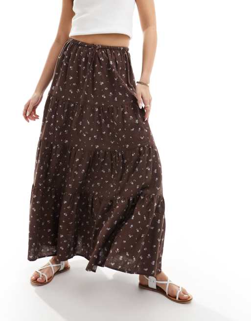 Cotton On - Jupe longue bohème à petites fleurs et volants - Marron vintage , 5 de 5