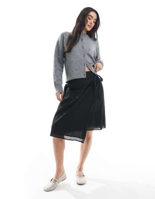 Cotton On - Jupe portefeuille mi-longue - Noir