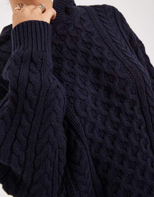 Cotton On - Kabelgebreide trui in 'oxford' blauw, 3 van 4