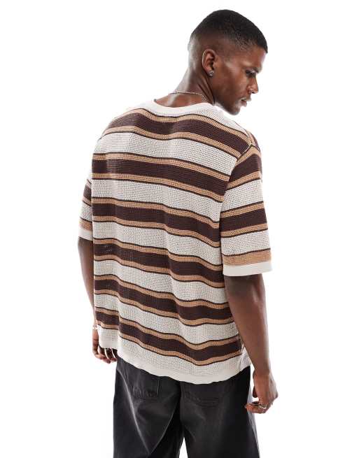 Cotton On – Kaffefärgad, randig t-shirt med boxig passform, 2 av 4