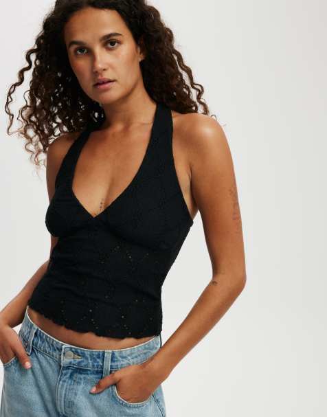 Cotton On Kaia textured halter in black 