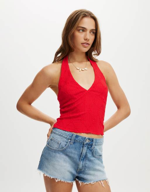 Cotton On Kaia textured halter in red - RED
