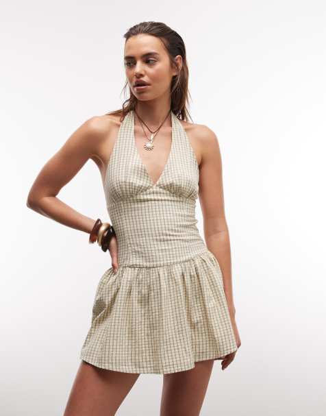 Cotton On – Kaity – Beigerutig miniklänning med halterneck - view 1