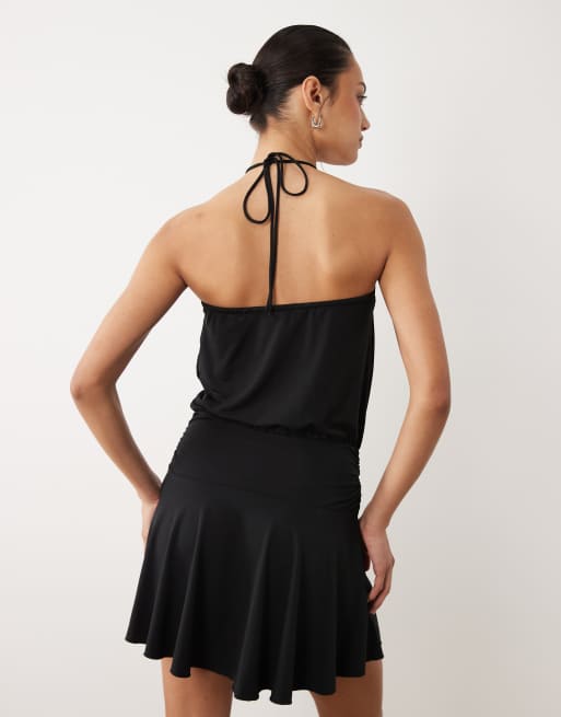 Cotton On – Kaity – Czarna sukienka mini z dekoltem halter, 4 z 4