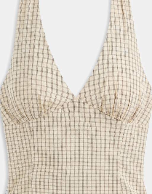 Cotton On Kaity halter mini dress in neutral plaid, 8 of 8