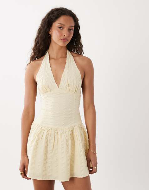 Cotton On kaity halter mini dress in vanilla - view 1