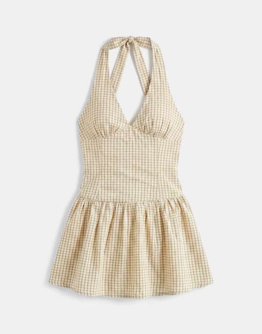Cotton On – Kaity – Neckholder-Minikleid in neutralen Farben kariert, 5 von 7