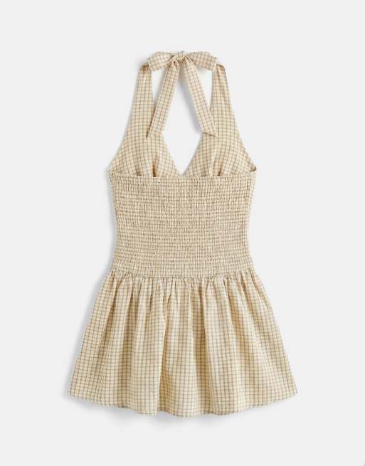 Cotton On – Kaity – Neckholder-Minikleid in neutralen Farben kariert, 6 von 7
