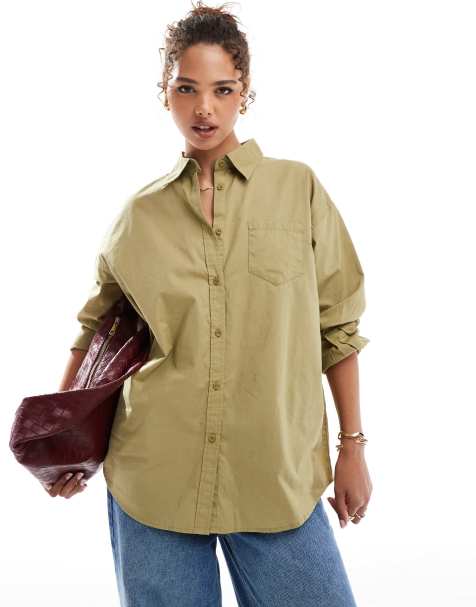 Cotton On – Kakifärgad poplinskjorta i oversize - view 1