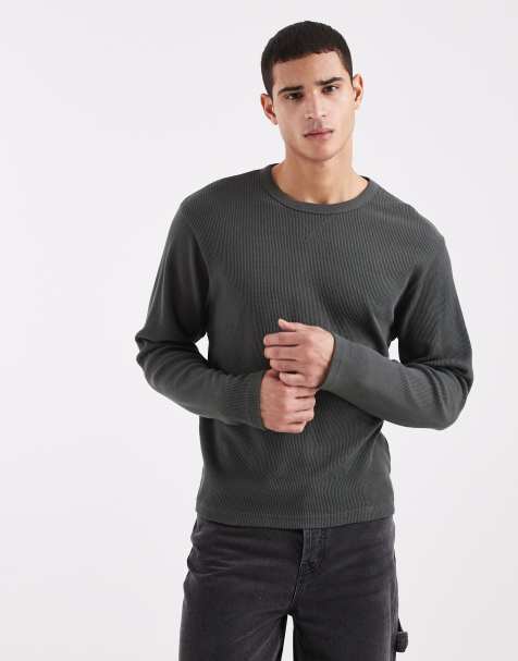 Cotton On – Kakigrön t-shirt med långa ärmar och våfflad textur - view 1