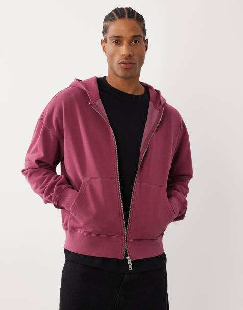 Cotton On – Kapuzenjacke in karminroter Waschung mit Reißverschluss - view 1