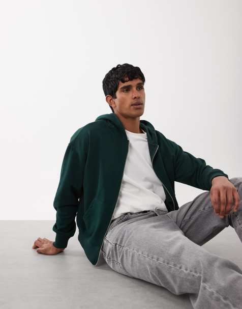 Cotton On – Kapuzenjacke in Tannengrün mit Reißverschluss - view 1