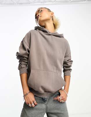 Cotton On - Kapuzenpullover aus gewaschenem Jersey in Mokka-Brown