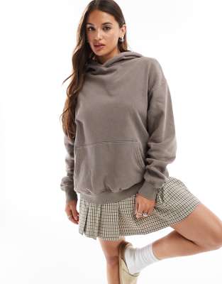 Cotton On - Kapuzenpullover aus gewaschenem Jersey in Mokka-Brown