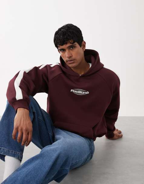 Cotton On – Kastiger Kapuzenpullover in Burgunderrot mit Grafik - view 1