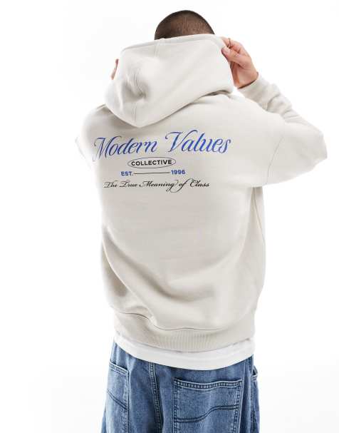 Cotton On – Kastiger Kapuzenpullover in verwaschenem Grau mit „Values“-Print - view 1
