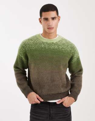 Kastiger Pullover in Grün mit Farbverlauf Grün XS