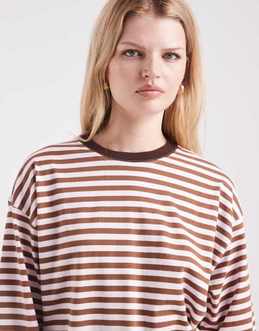 Cotton On – Kastiges, langärmliges Oversize-T-Shirt in Walnussbraun gestreift, 3 von 4
