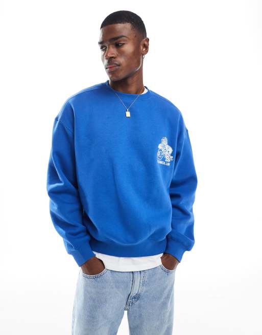 Cotton On – Kastiges Sweatshirt in Blau mit Rundhalsausschnitt und Tiger-Print, 2 von 4