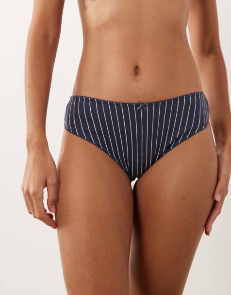 Cotton On katoenen kanten cheeky slip in marineblauw met strepen - view 1
