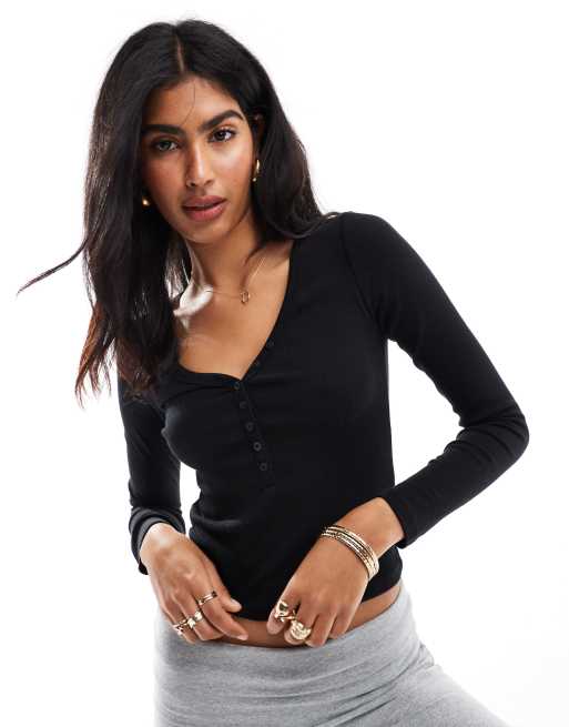Cotton On - Kelsey - Top à manches longues et col en V boutonné - Noir, 2 de 4