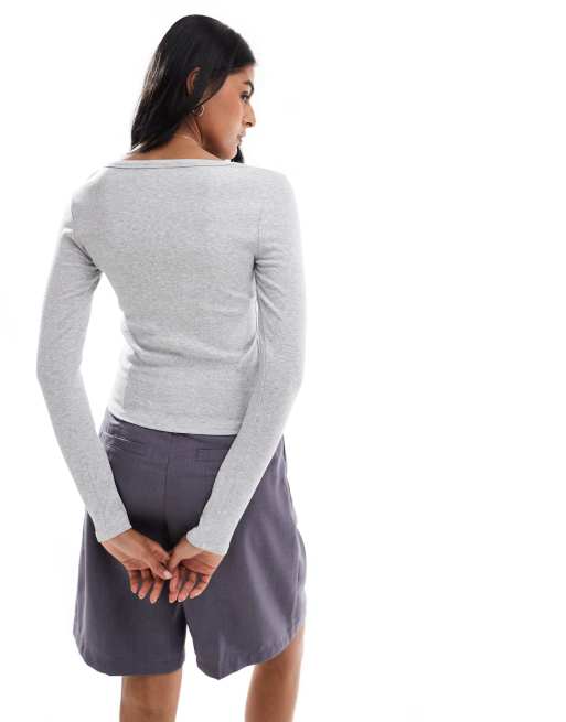 Women's Long Sleeve Henley Tunic Top - V-Neck, Button Up, Loose Casual Blouse (Grey, S-XXL) - View #14