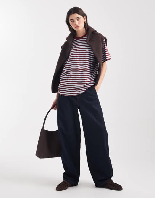 Cotton On - Kirsebærrød stribet og oversized T-shirt med firkantet pasform, 2 af 4