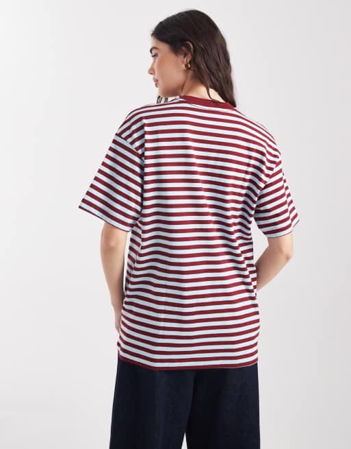 Cotton On - Kirsebærrød stribet og oversized T-shirt med firkantet pasform, 4 af 4