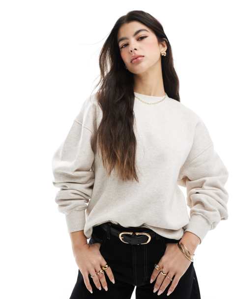 Cotton On - Klassiek fleece sweatshirt met ronde hals in gemêleerd lichtbeige - view 1