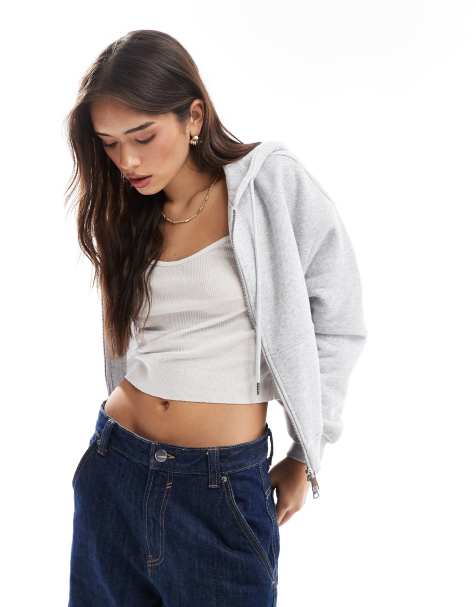 Cotton On - Klassieke oversized fleece hoodie met rits in gemêleerd grijs - view 1