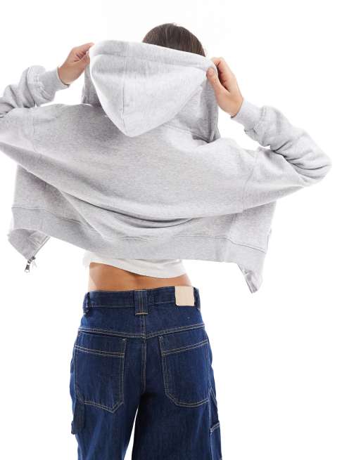 Cotton On - Klassieke oversized fleece hoodie met rits in gemêleerd grijs, 4 van 4