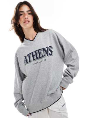 Cotton On - Klassisches Rundhals-Sweatshirt in Grau mit „Athens"-Grafik