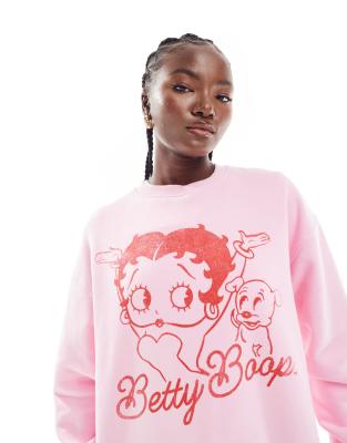 Cotton On - Klassisches Sweatshirt mit Rundhalsausschnitt und „Betty Boop"-Print-Weiß