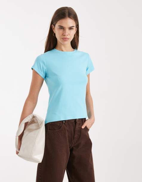 Cotton On – Knapp geschnittenes T-Shirt im Stil der 90er in Aqua Fresh - view 1