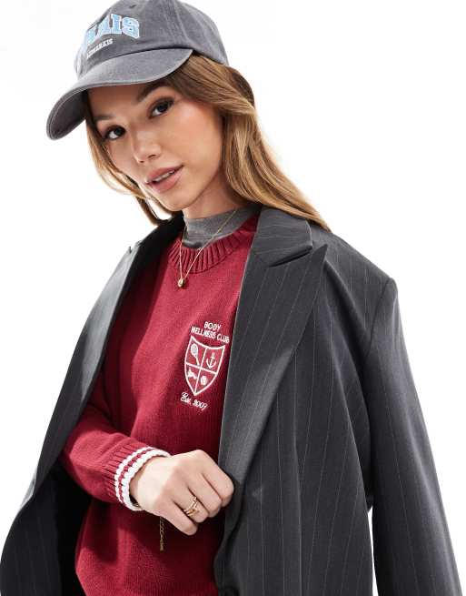 Cotton On knit graphic crew sweater in deep red