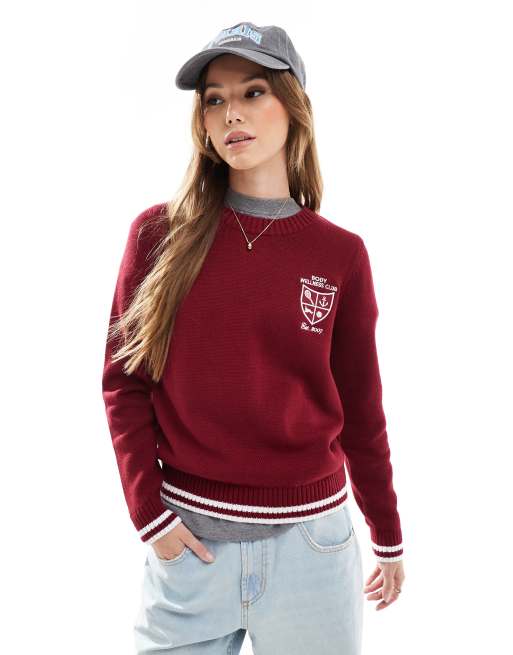 Cotton On knit graphic crew sweater in deep red