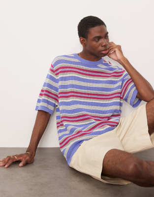 Cotton  On Knit tee in purple summer stripe - view 1