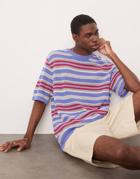 Cotton On Knit tee in purple summer stripe 