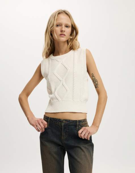 Cotton On knitted cable vest in porcelain
