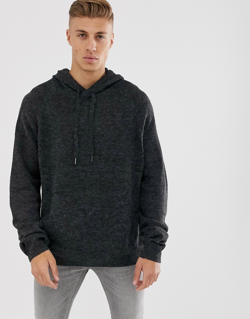 Cotton On knitted hoodie in back marl-Black