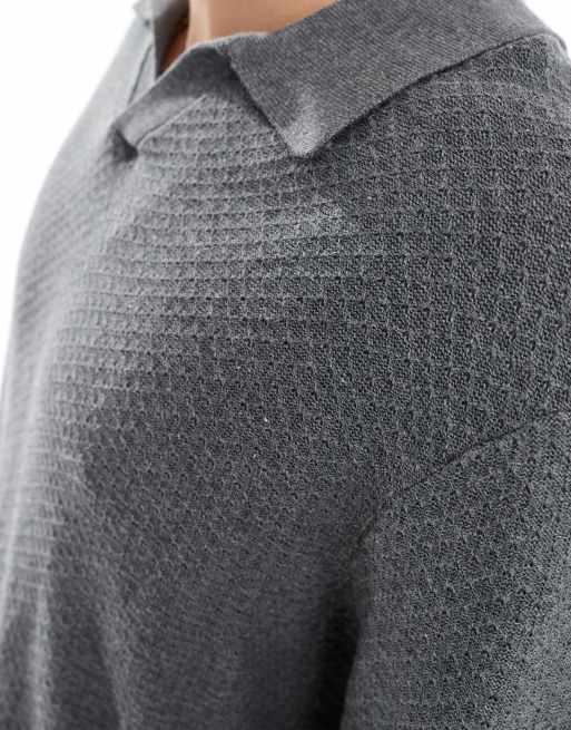 Cotton On knitted long sleeve collar lightweight top in charcoal