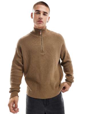 Cotton:On Cotton On knitted long sleeve polo top in tan-Brown