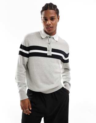 Cotton On Cotton On knitted rugby jumper in grey