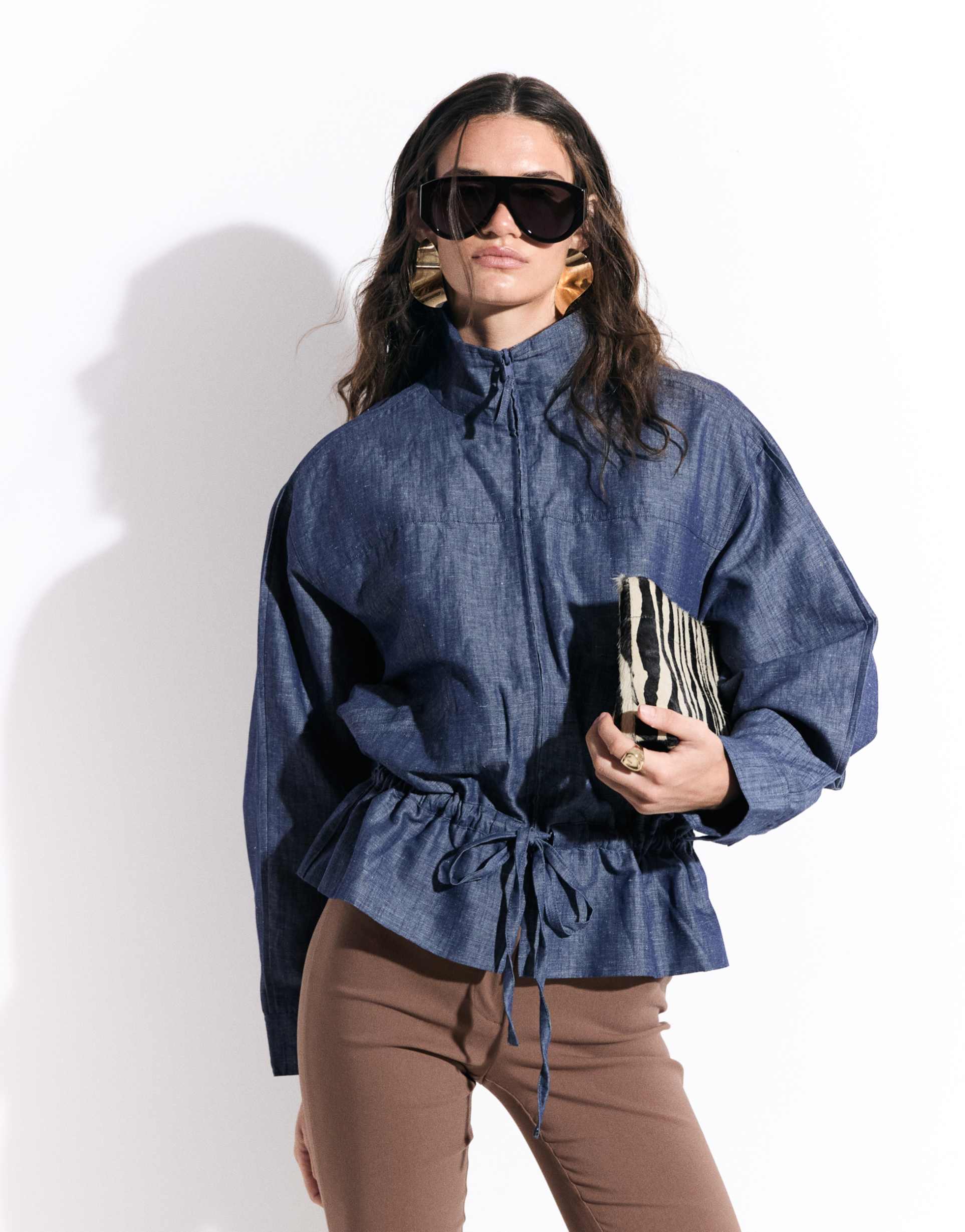 cotton on knox funnel neck jacket in indigo
