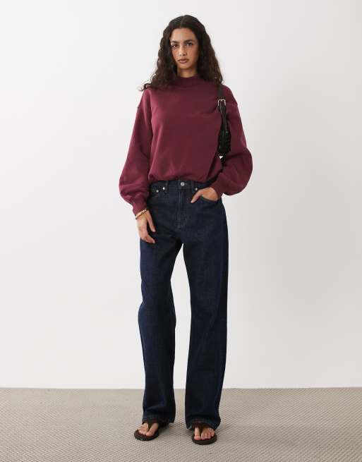 Cotton On – Körsbärsröd sweatshirt med rund halsringning och halvpolokrage, 2 av 4